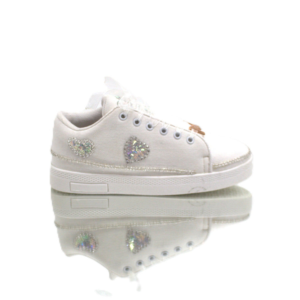 Raelynn Luxury White Canvas Handmade Embellished Tennis Shoe