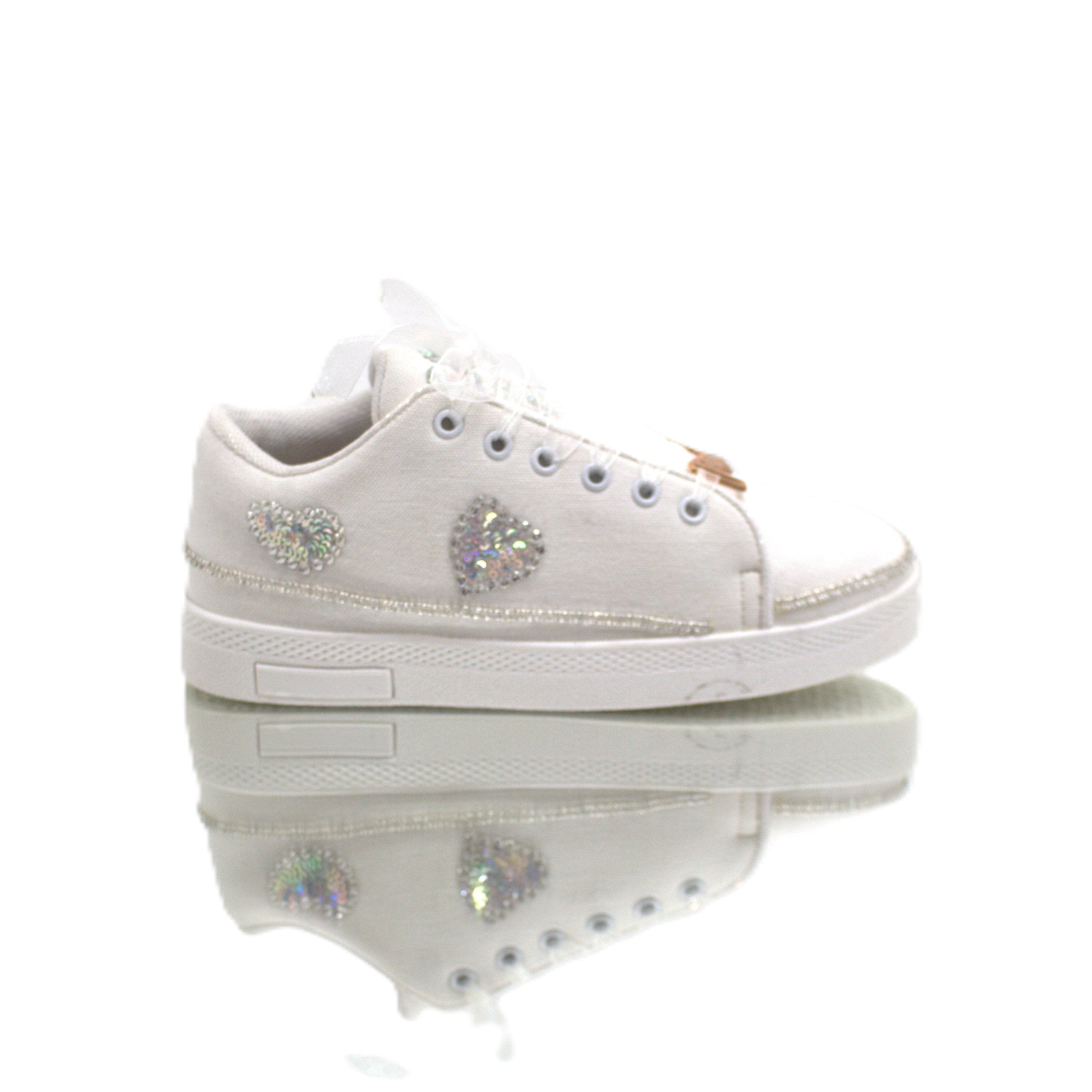 Raelynn Luxury White Canvas Handmade Embellished Tennis Shoe