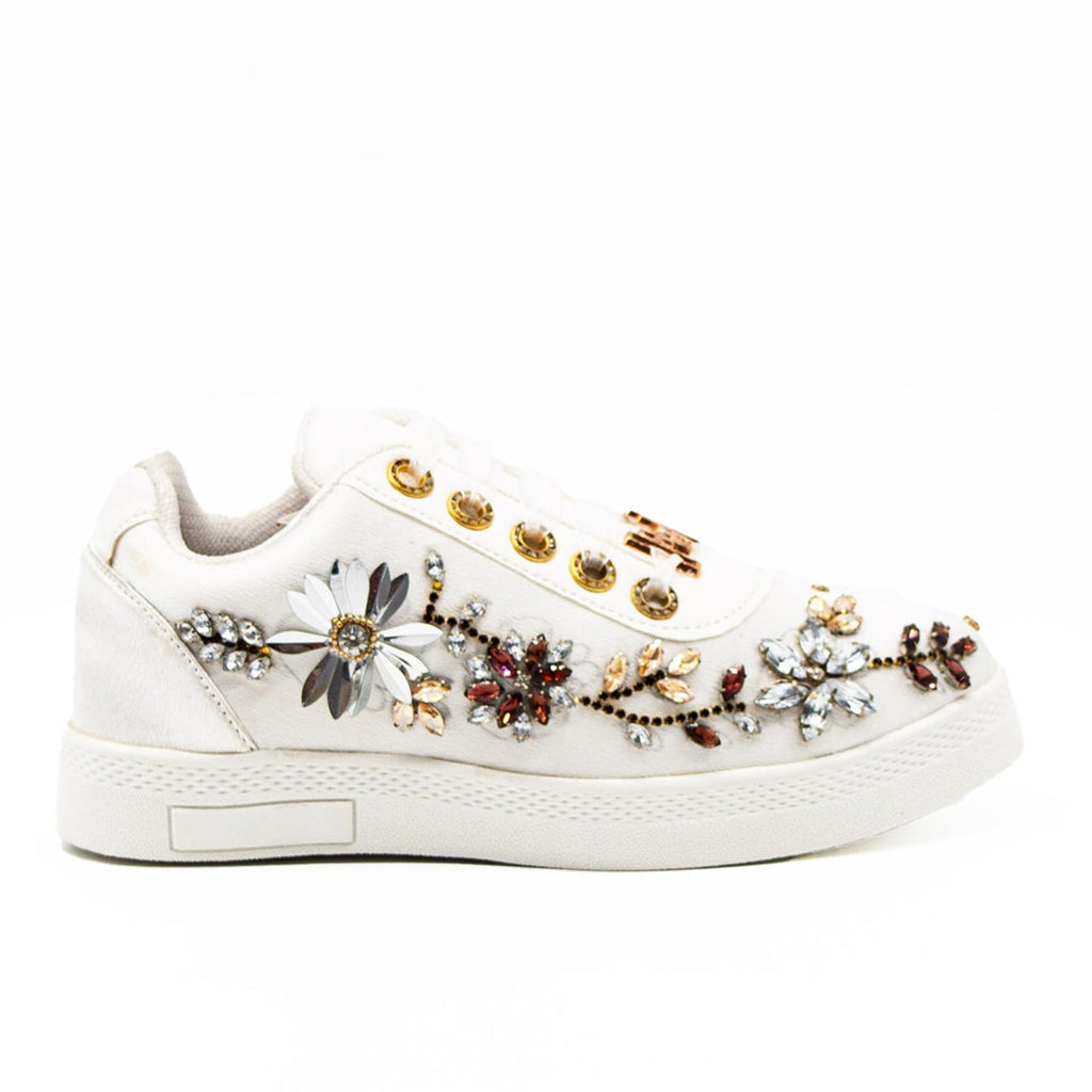 Lucia Luxury White Satin Handmade Embellished Tennis Shoe