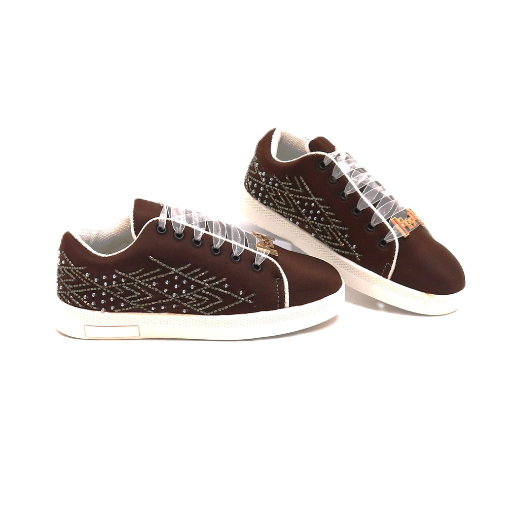 Amaya Luxury Chocolate  Lycra Handmade Embellished Tennis Shoe