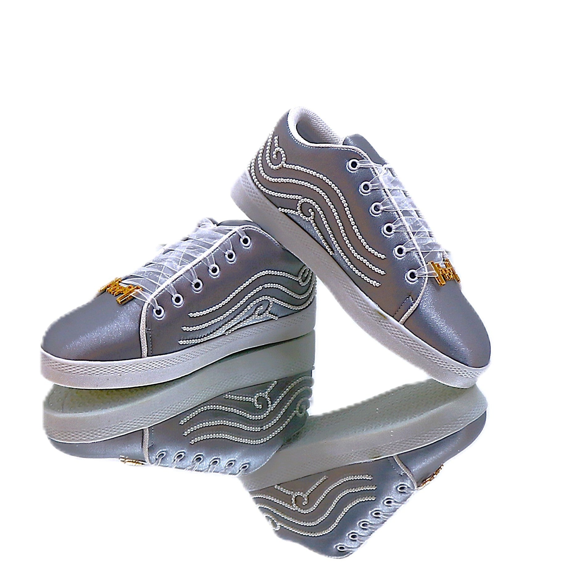 Clara Luxury Silver Satin Handmade Embellished Tennis Shoe
