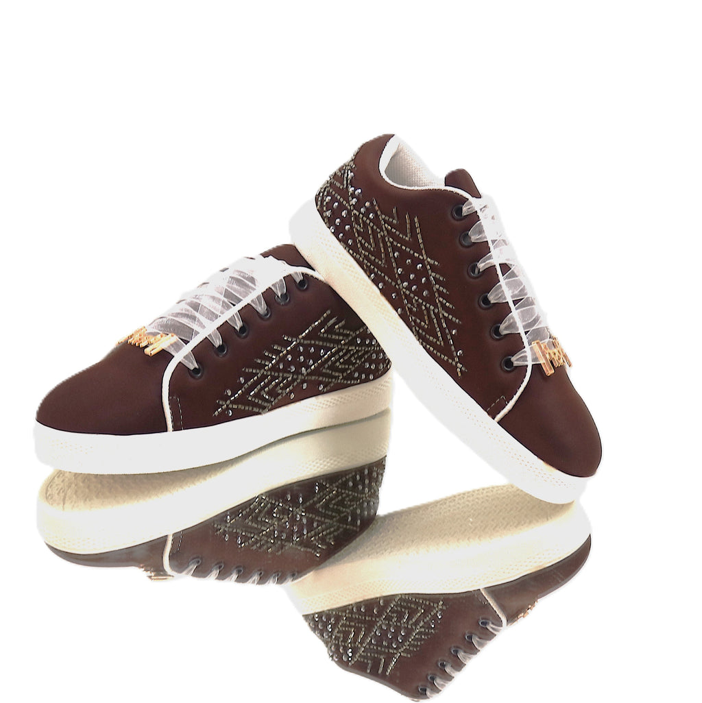 Amaya Luxury Chocolate  Lycra Handmade Embellished Tennis Shoe