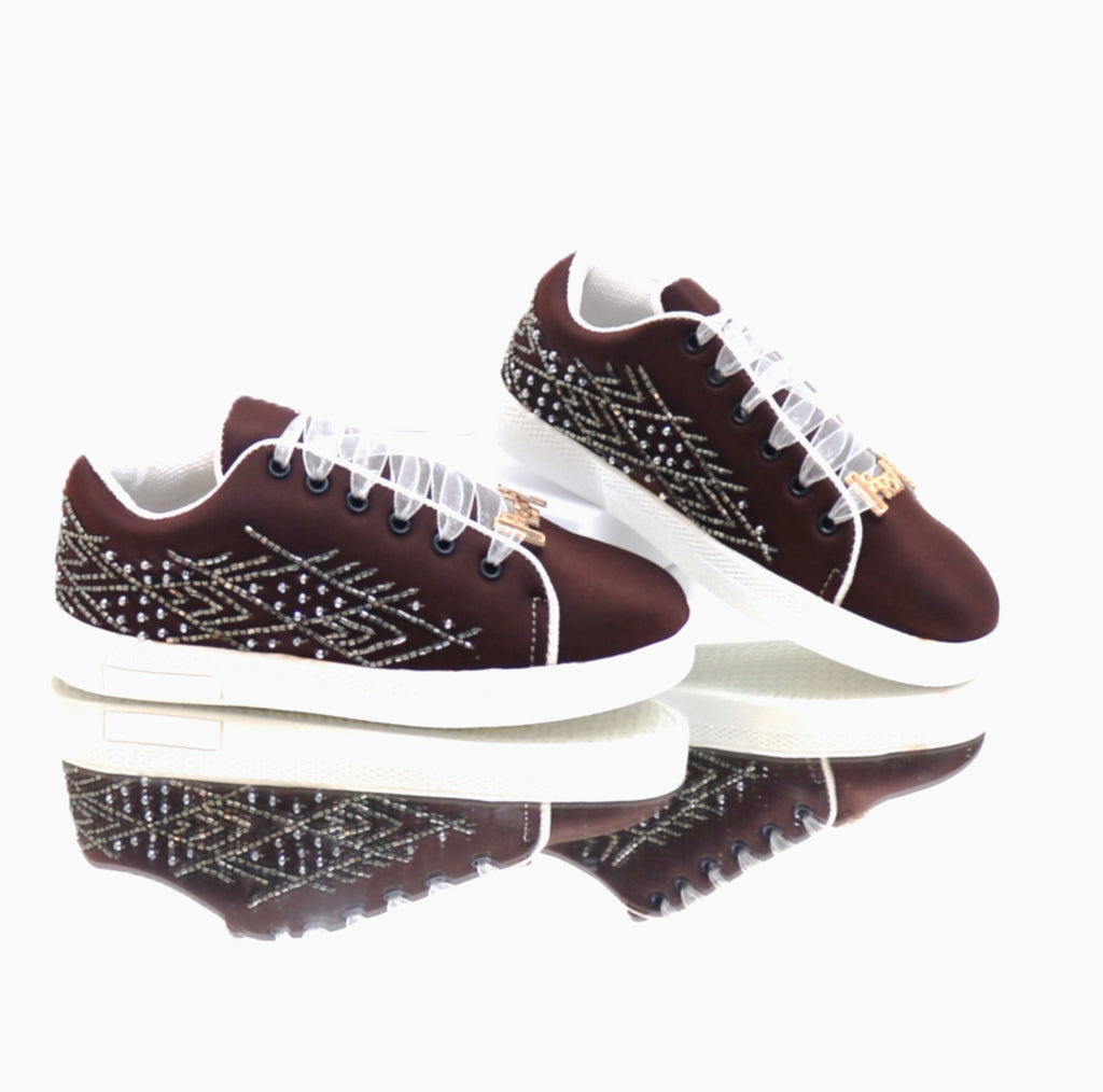 Amaya Luxury Chocolate  Lycra Handmade Embellished Tennis Shoe