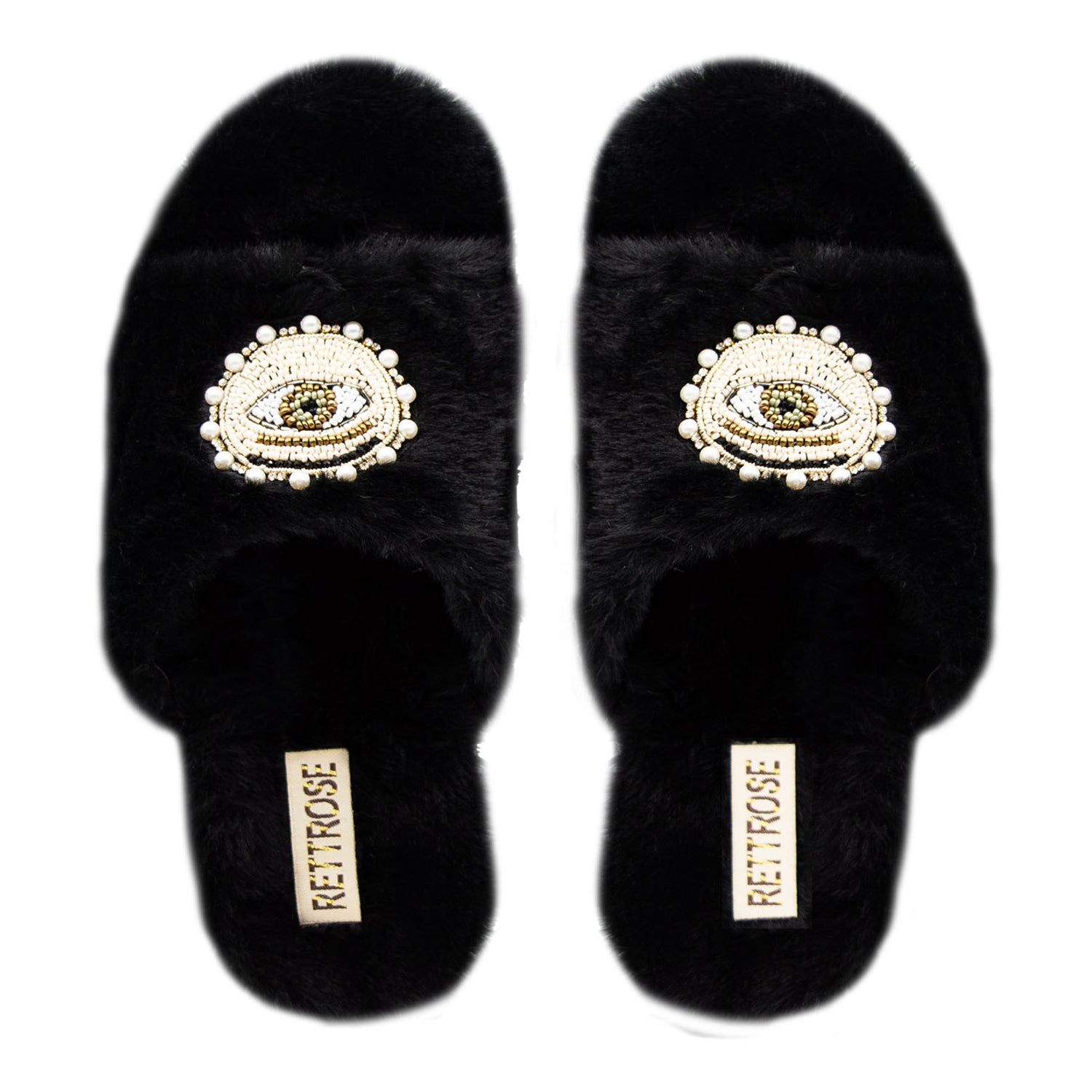 Molly Black Luxury Plush Diamanté Embellished Handmade Slipper