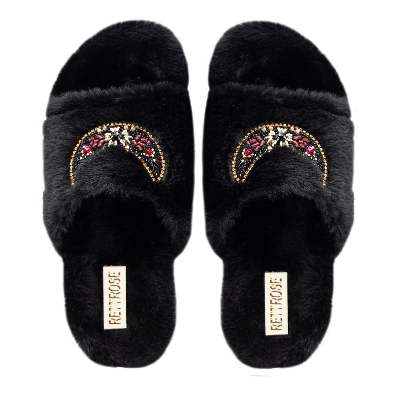 Paisley Black Luxury Plush Diamanté Embellished Handmade Slipper