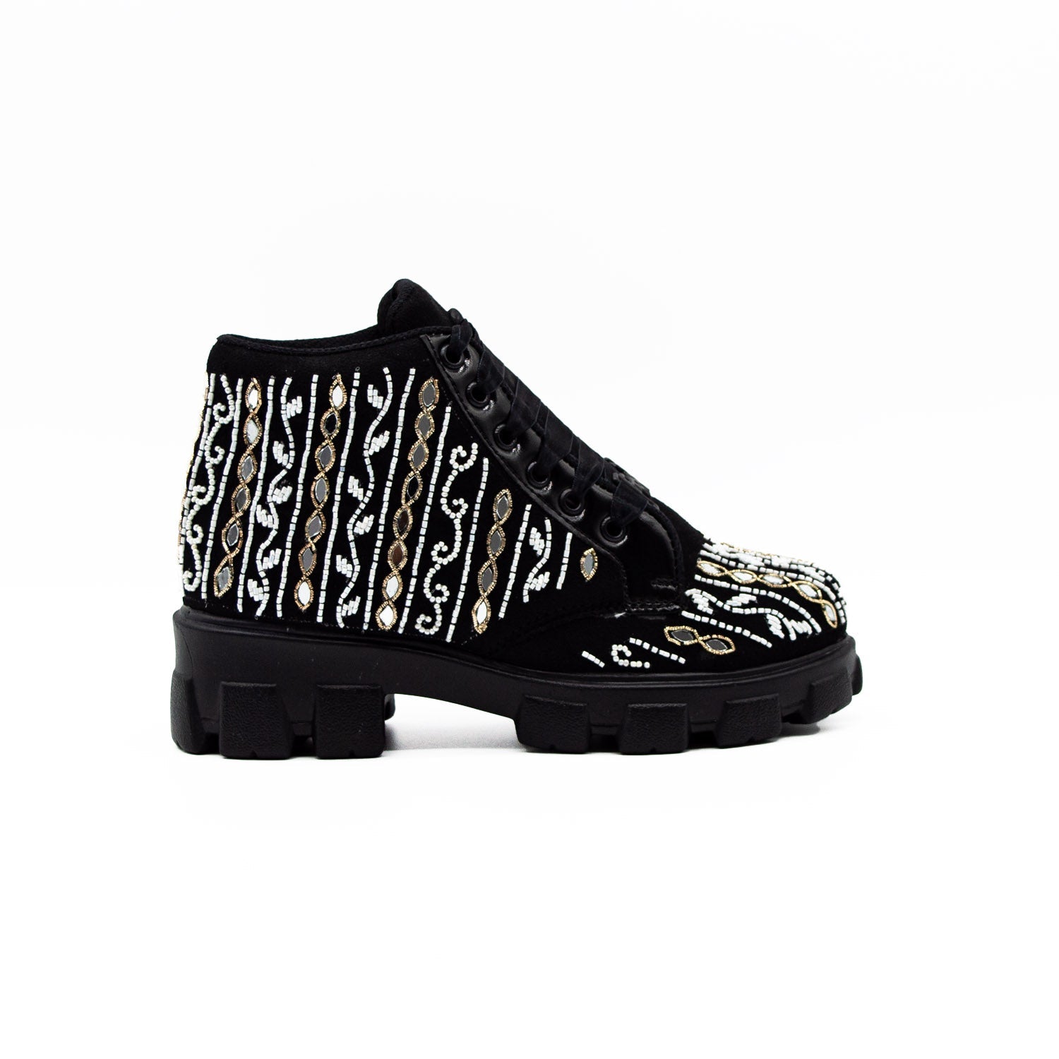 The Brooklyn Luxury Black Suede Handmade Embellished Boot | RETTROSE |