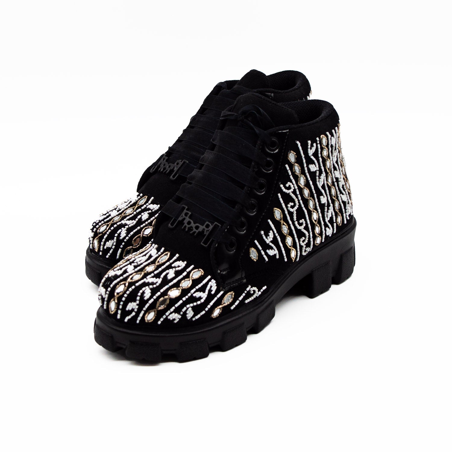 The Brooklyn Luxury Black Suede Handmade Embellished Boot | RETTROSE |