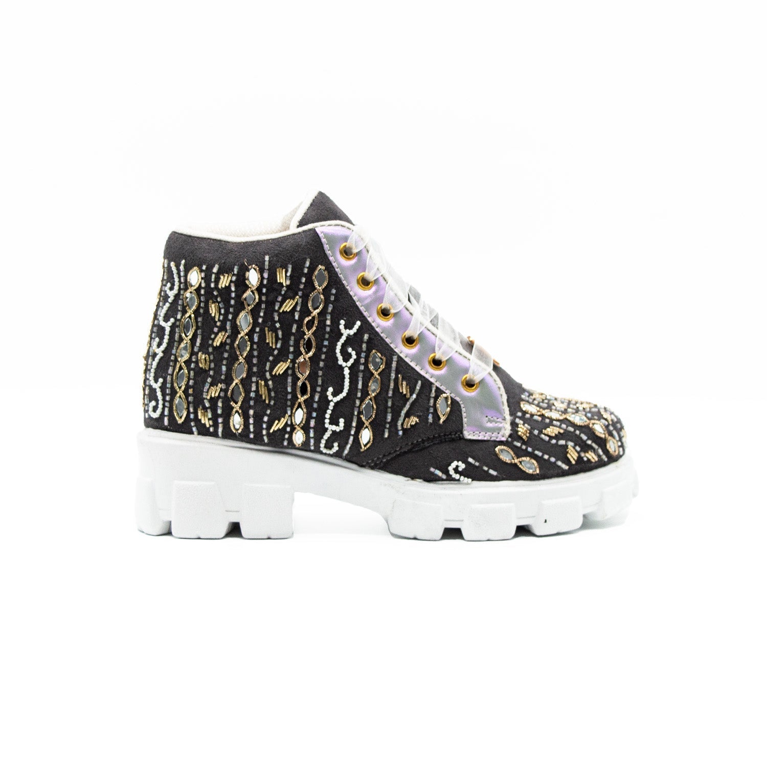 The Brooklyn Luxury Slate Suede Handmade Embellished Boot | RETTROSE |