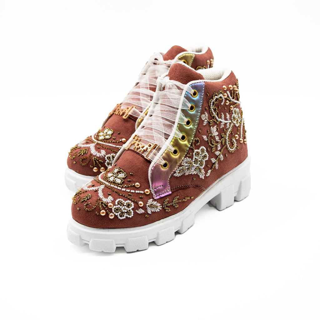 The Lyla Luxury Dusky Pink Suede Handmade Embellished Boot | RETTROSE |