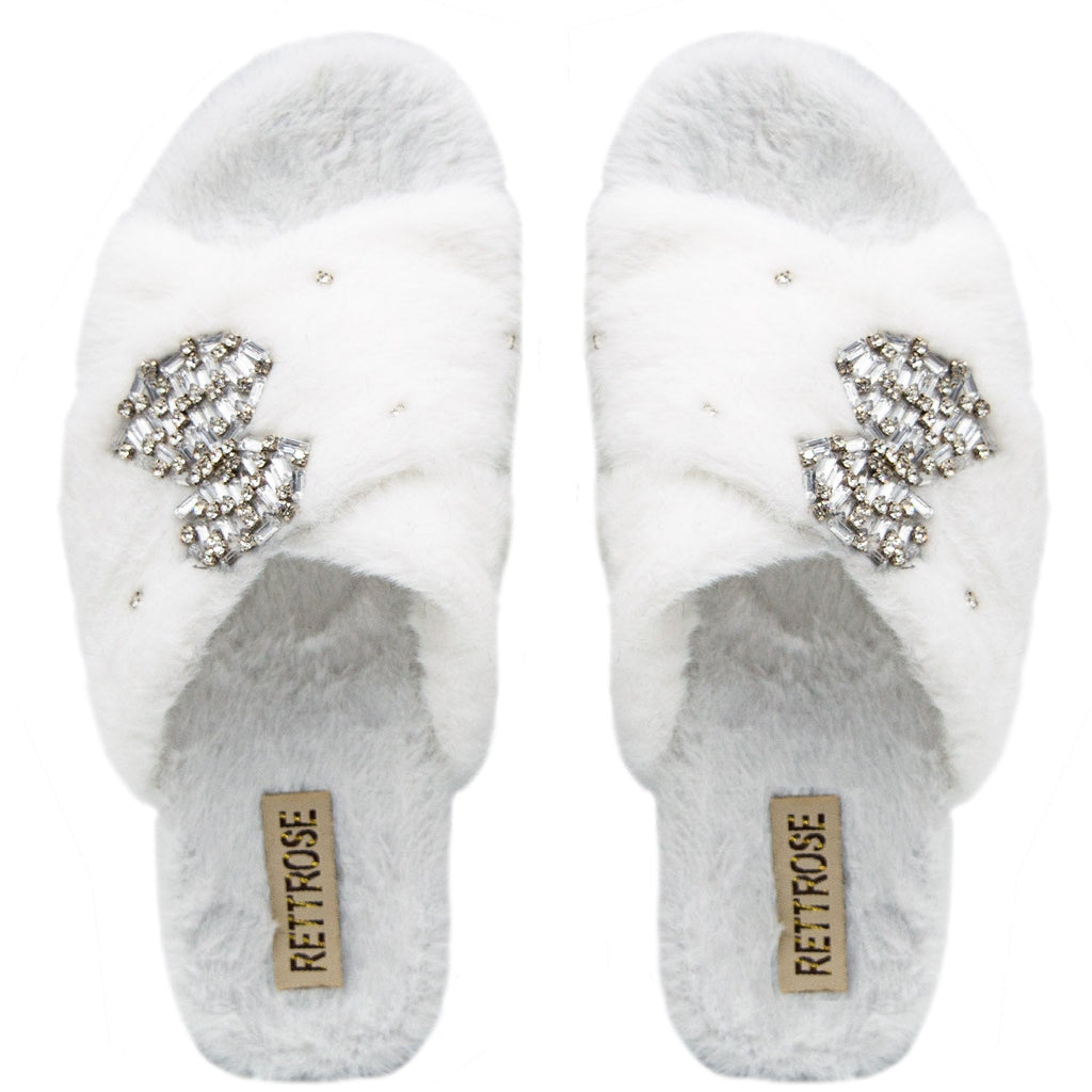 The Fefe Cream Luxury Plush Diamanté Embellished Handmade Slipper | RETTROSE |