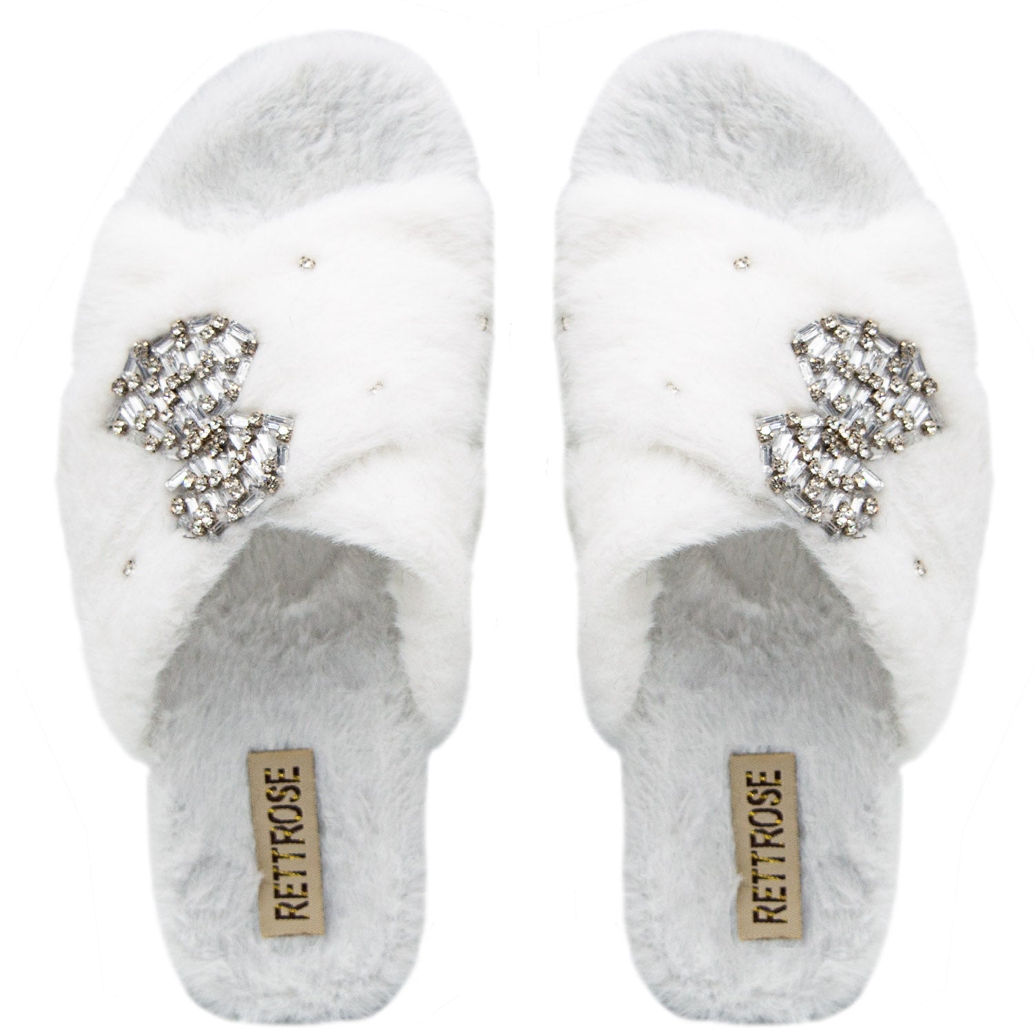 The Fefe Cream Luxury Plush Diamanté Embellished Handmade Slipper | RETTROSE |