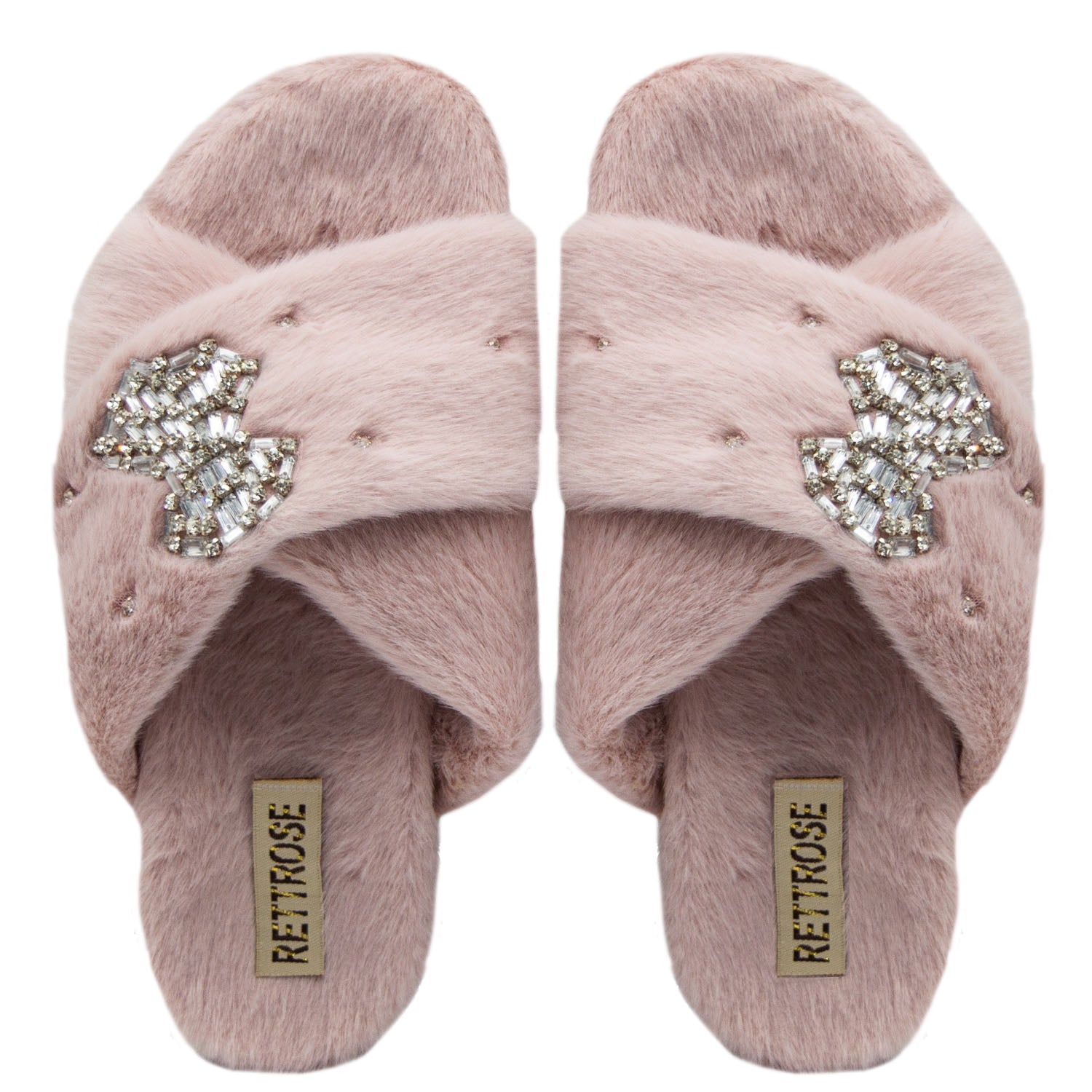The Fefe Dusky Pink Luxury Plush Diamanté Embellished Handmade Slipper | RETTROSE |