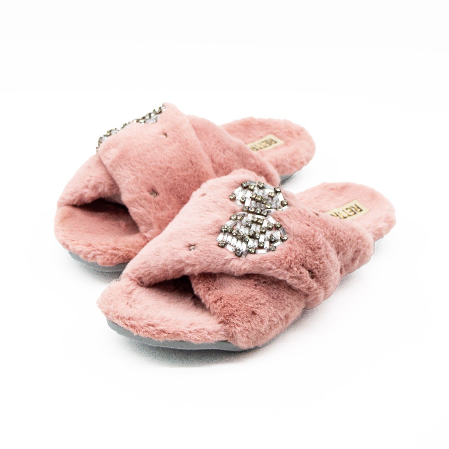 The Fefe Nude Luxury Plush Diamanté Embellished Handmade Slipper