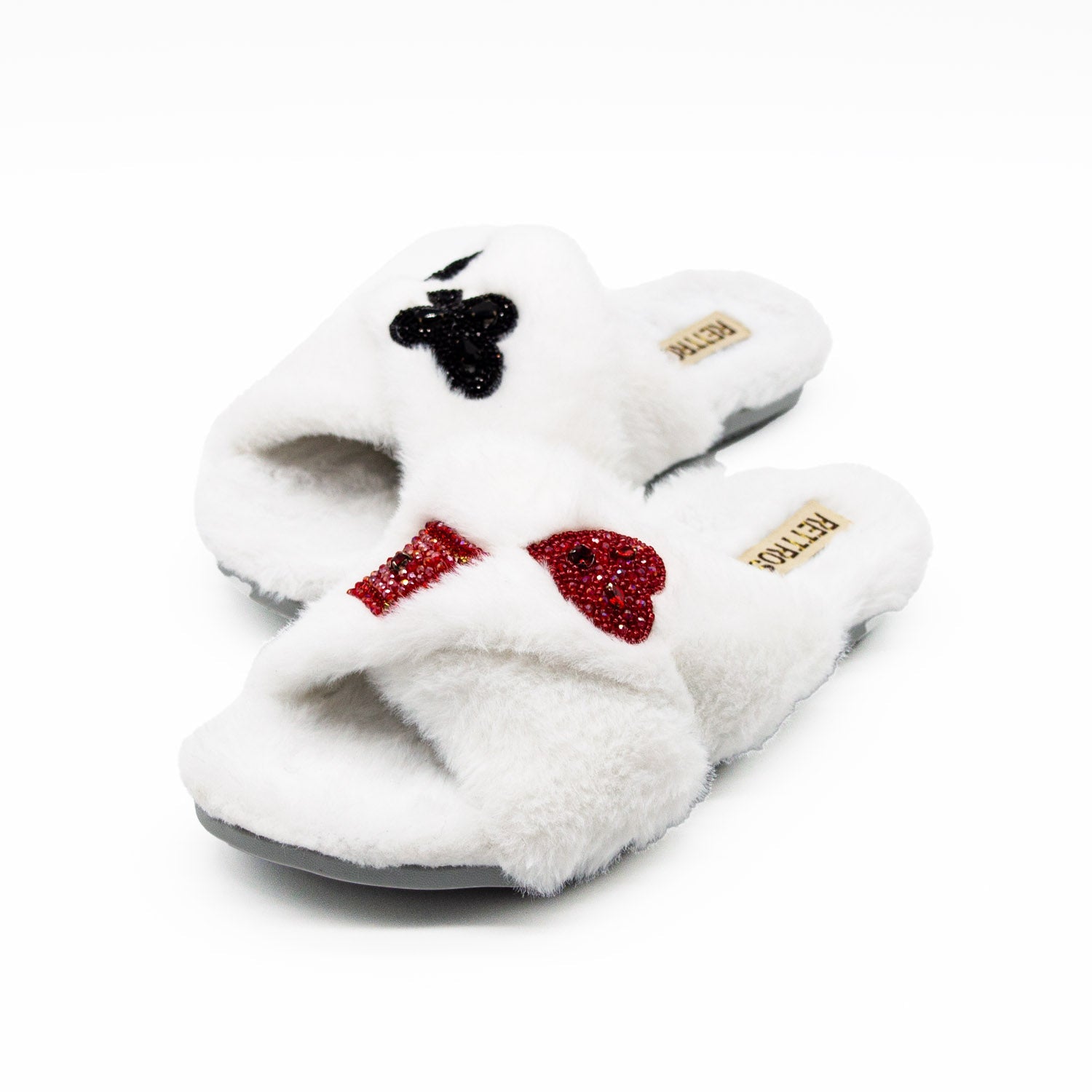 The Olivia Cream Luxury Plush Diamanté Embellished Handmade Slipper | RETTROSE |