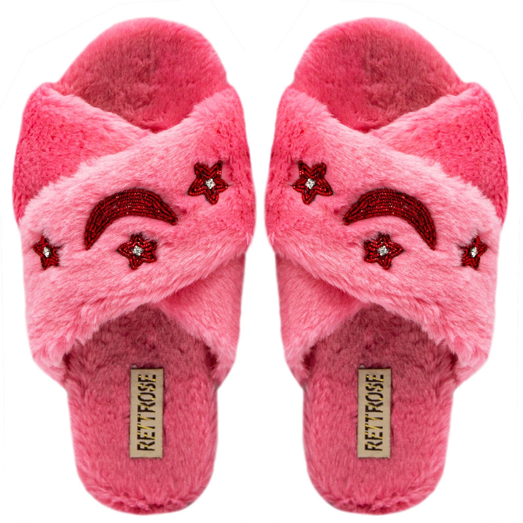 The Isabel Pink Luxury Plush Diamanté Embellished Handmade Slipper