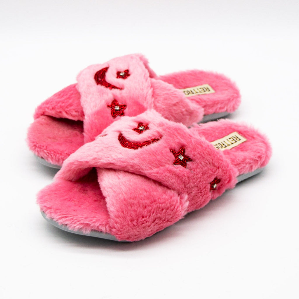 The Isabel Pink Luxury Plush Diamanté Embellished Handmade Slipper