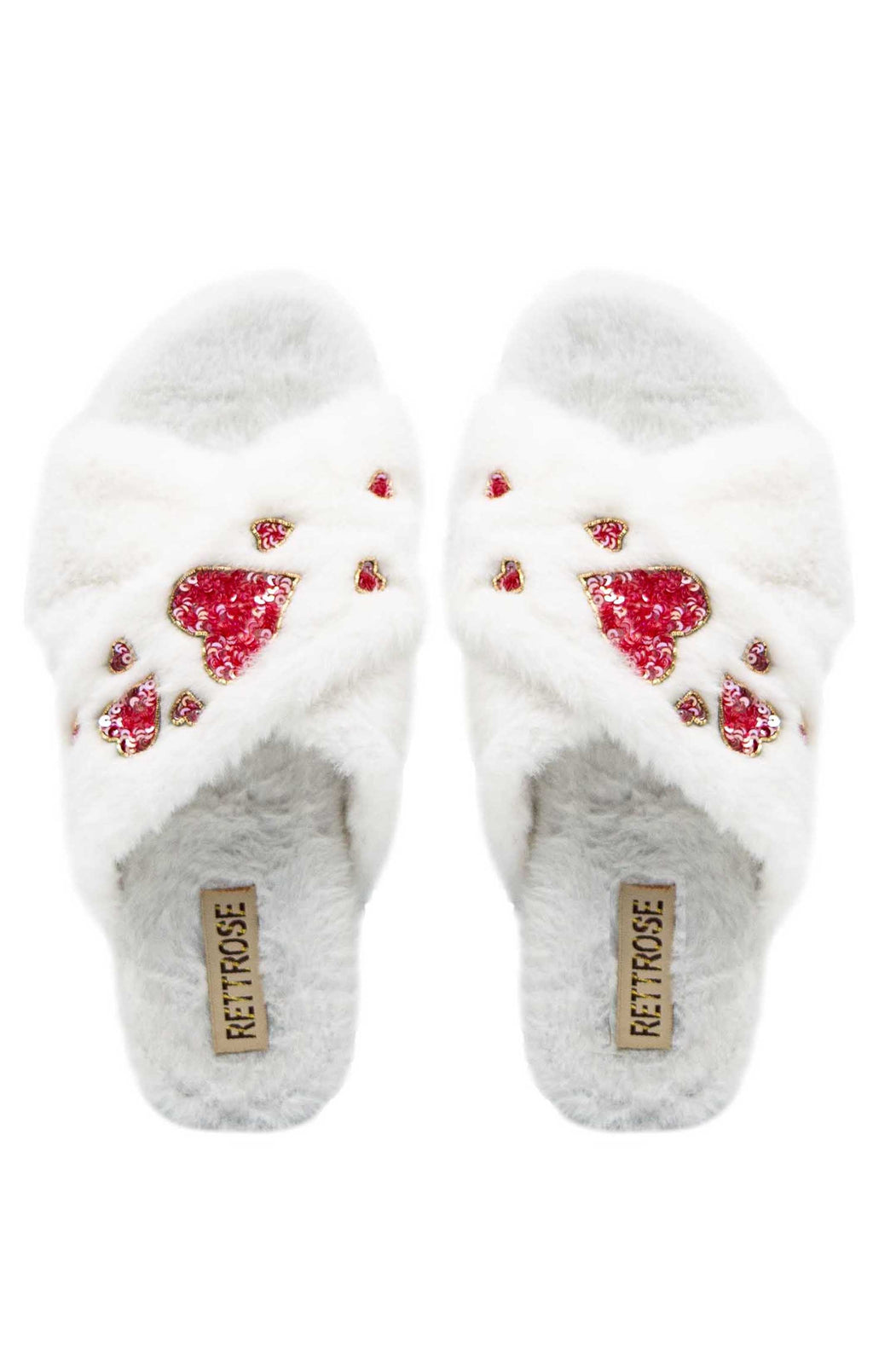 The Kaylee Cream Luxury Plush Diamanté Embellished Handmade Slipper | RETTROSE |