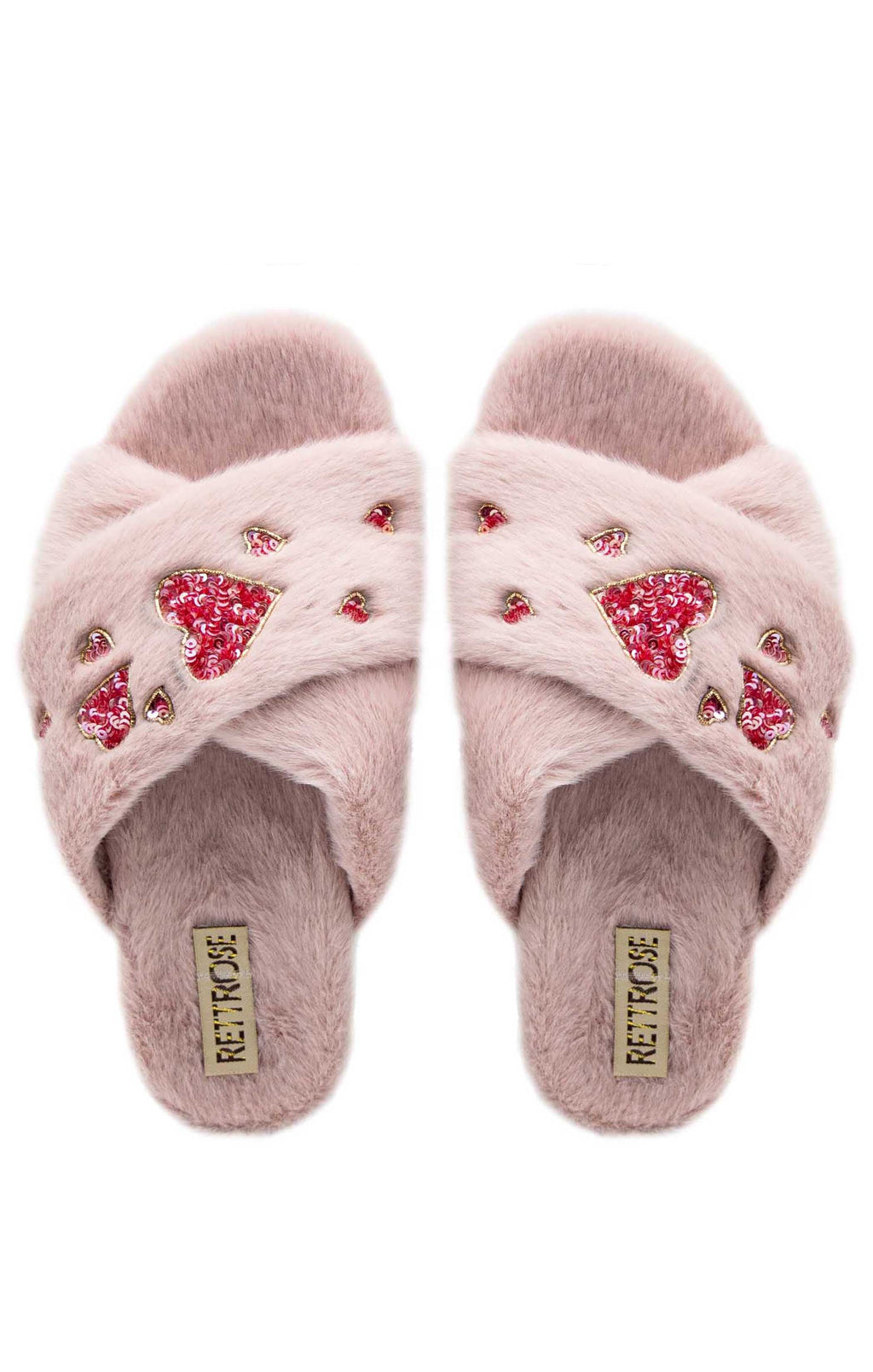 The Kaylee Dusky Pink Luxury Plush Diamanté Embellished Handmade Slipper | RETTROSE |