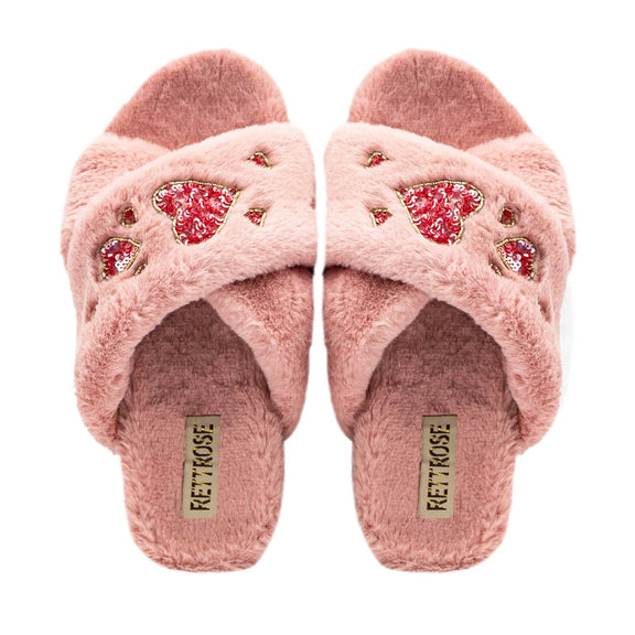 The Kaylee Nude Luxury Plush Diamanté Embellished Handmade Slipper | 