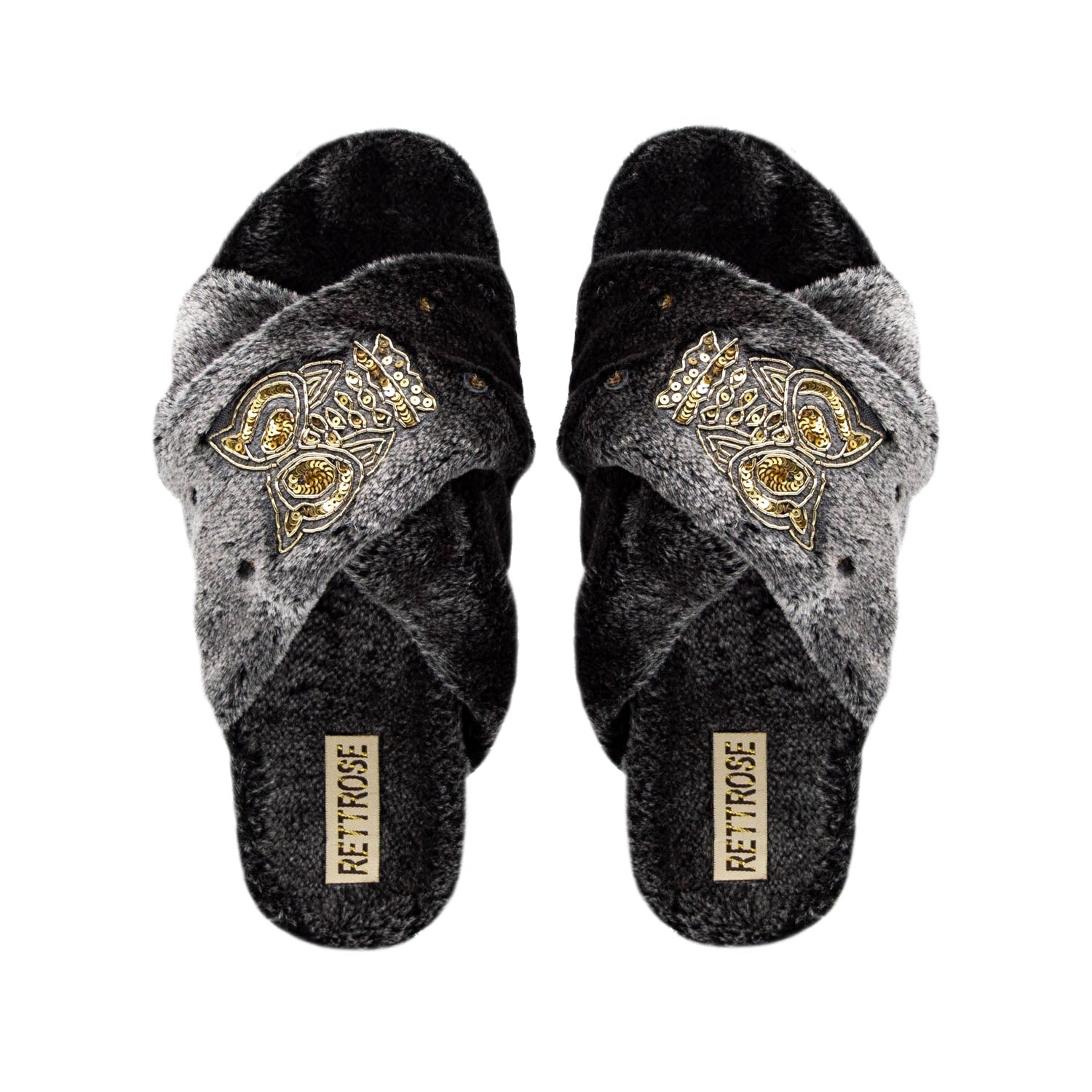 The Georgia Charcoal Luxury Plush Diamanté Embellished Handmade Slipper