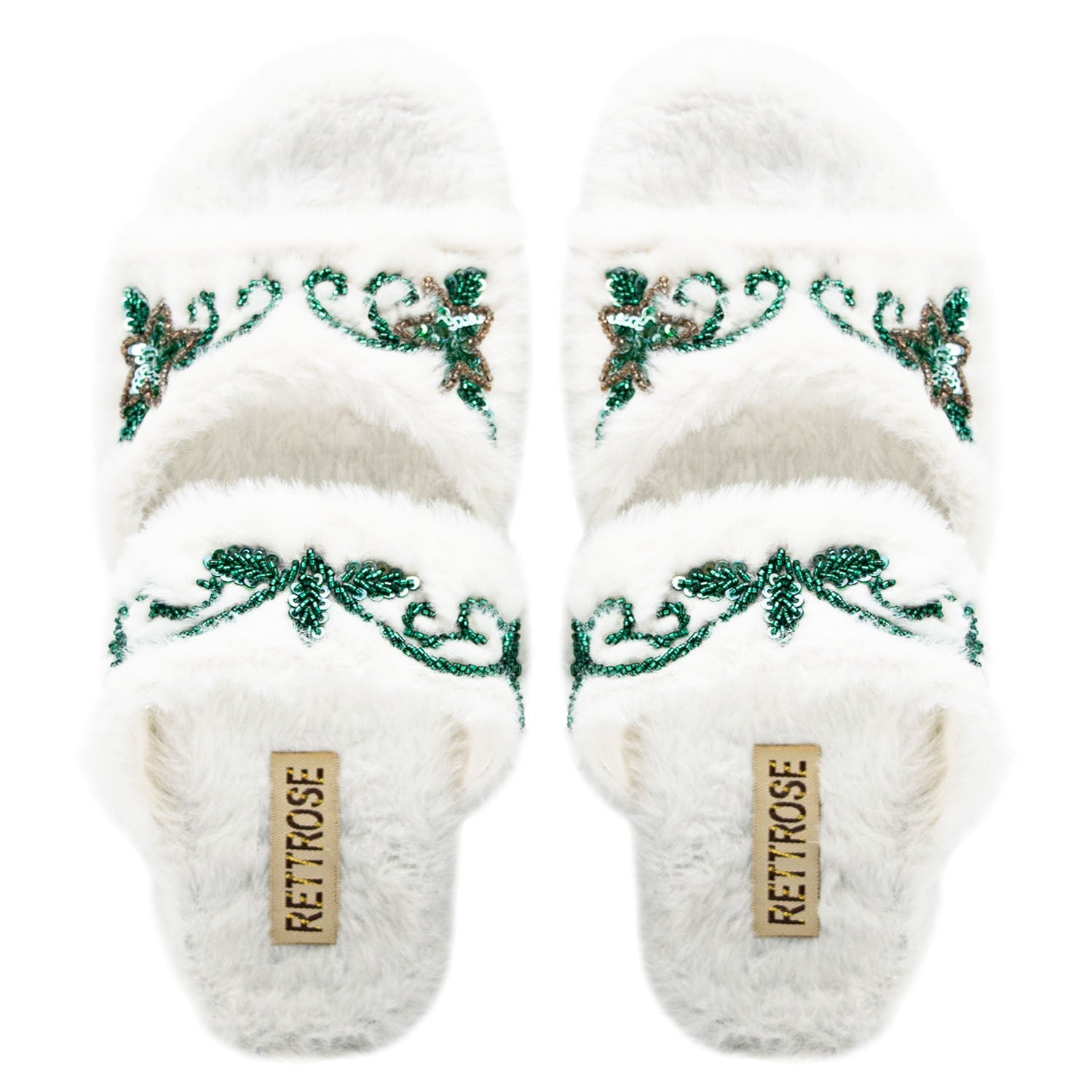 The Elkie Cream Luxury Plush Diamanté Embellished Handmade Slipper | RETTROSE |