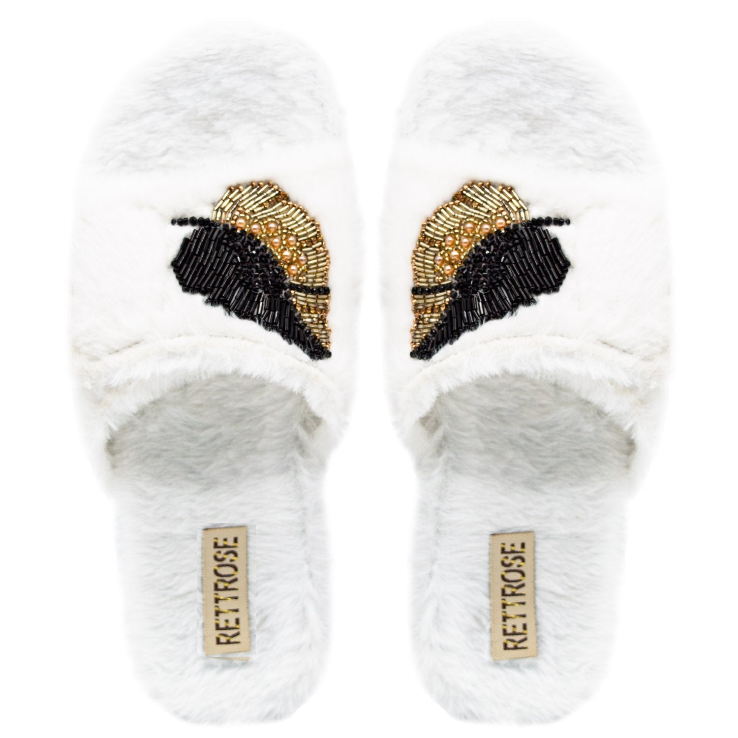 The Wren Cream Luxury Plush Diamanté Embellished Handmade Slipper | RETTROSE |