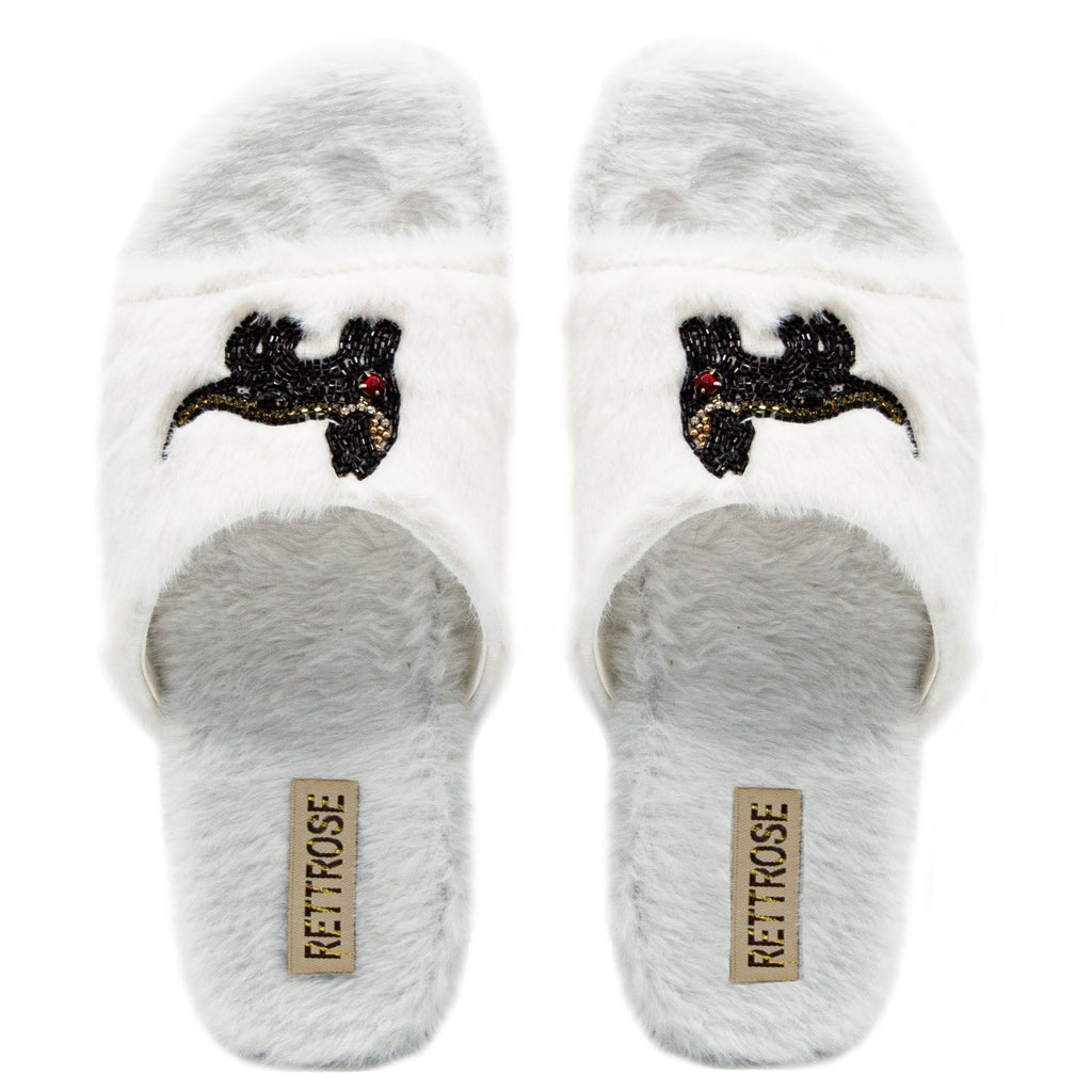 The Callie Cream Luxury Plush Diamanté Embellished Handmade Slipper | RETTROSE |