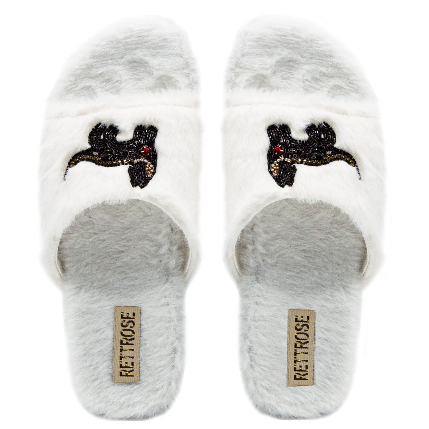 The Callie Cream Luxury Plush Diamanté Embellished Handmade Slipper | RETTROSE |