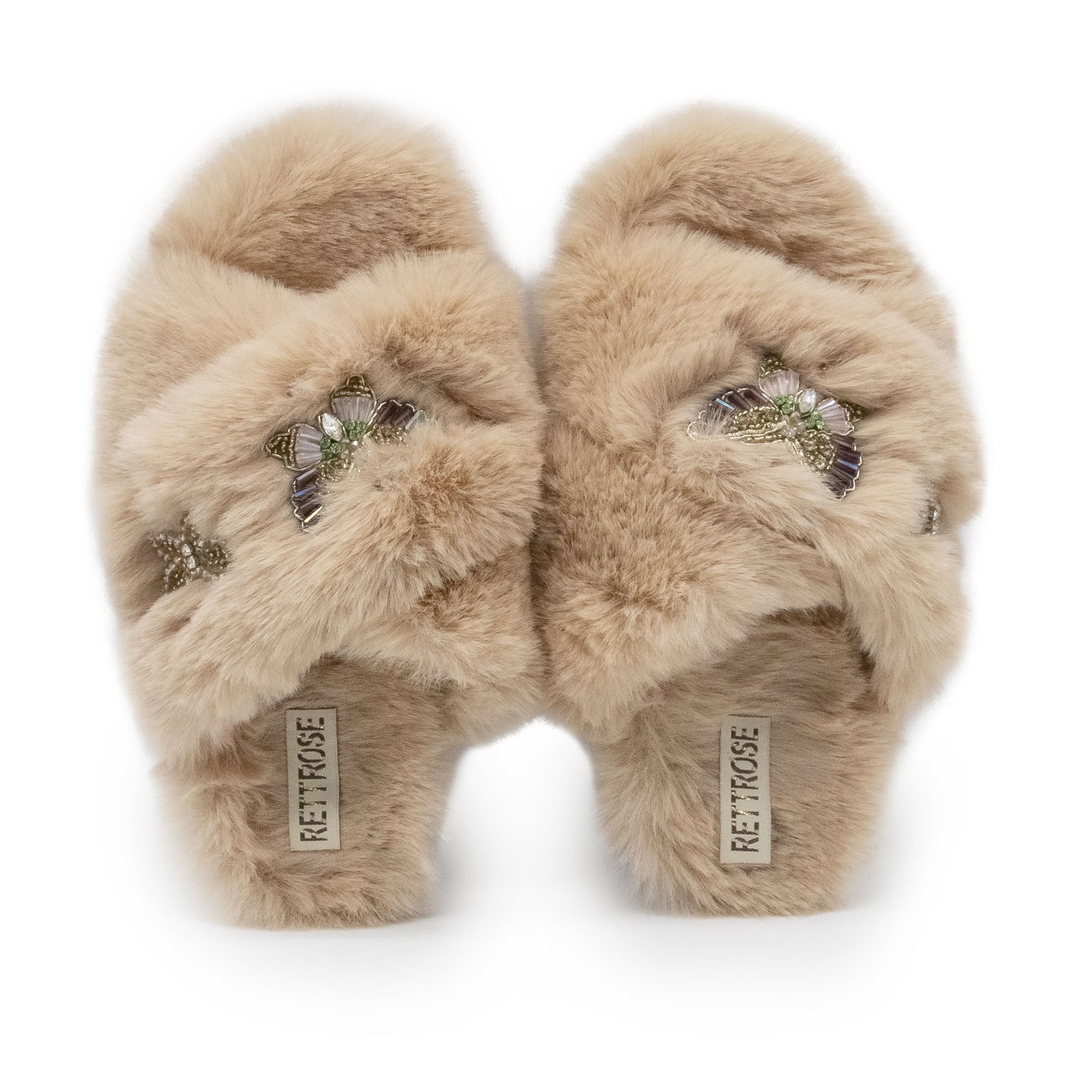 The Sadie Mink Luxury Plush Diamanté Embellished Handmade Slipper | RETTROSE |