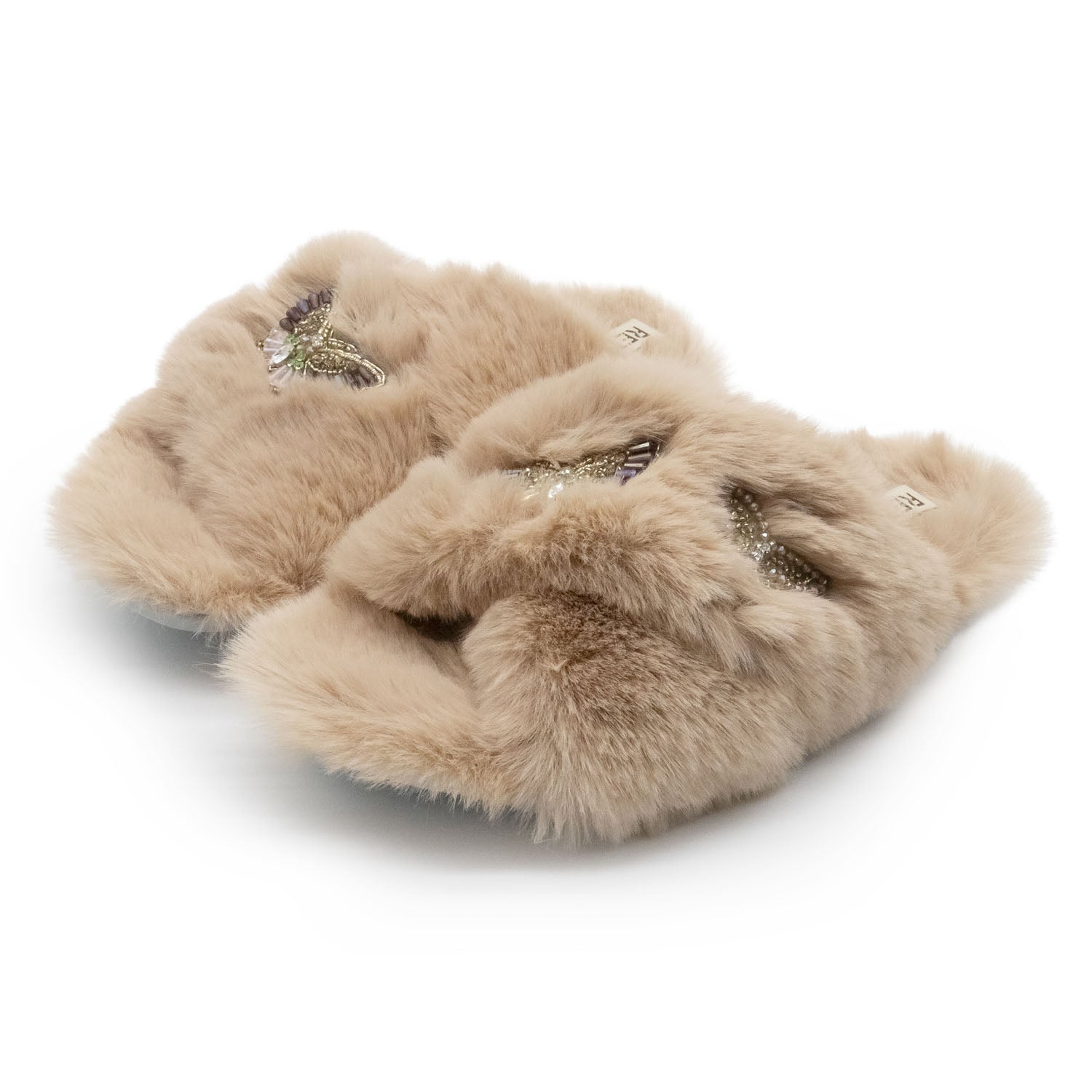 The Sadie Mink Luxury Plush Diamanté Embellished Handmade Slipper | RETTROSE |