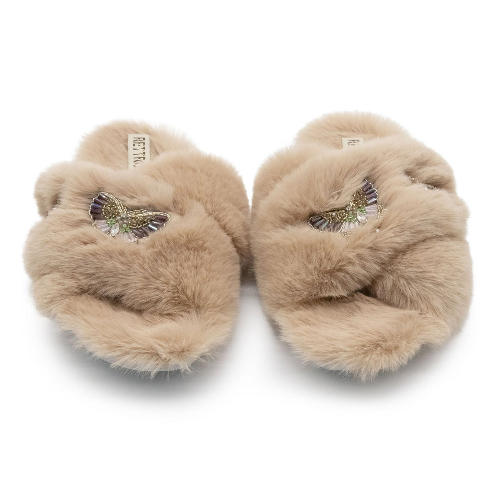 The Sadie Mink Luxury Plush Diamanté Embellished Handmade Slipper | RETTROSE |