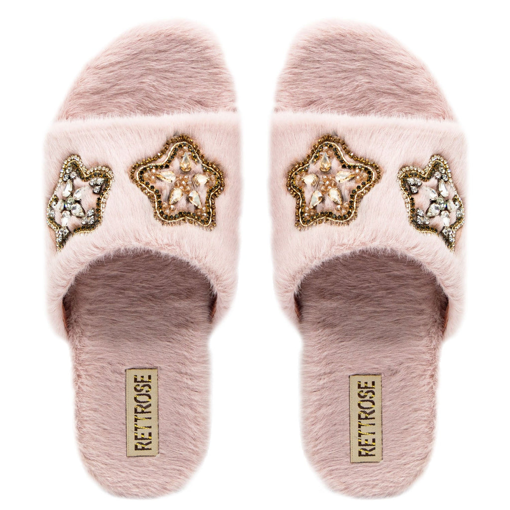 The Bailey Pink Luxury Plush Diamanté Embellished Handmade Slipper | RETTROSE |