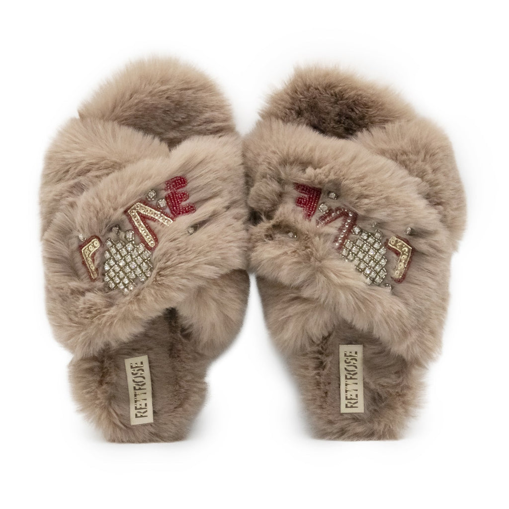 The Valentina Luxury Plush Diamanté Embellished Handmade Slipper | RETTROSE |