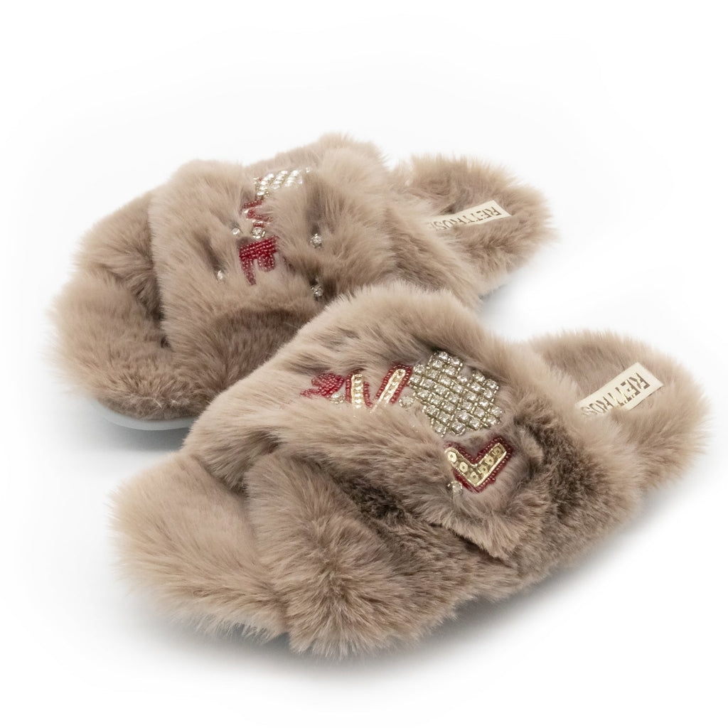 The Valentina Luxury Plush Diamanté Embellished Handmade Slipper | RETTROSE |