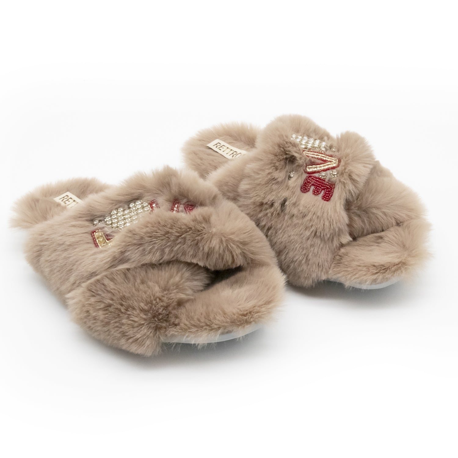 The Valentina Luxury Plush Diamanté Embellished Handmade Slipper | RETTROSE |