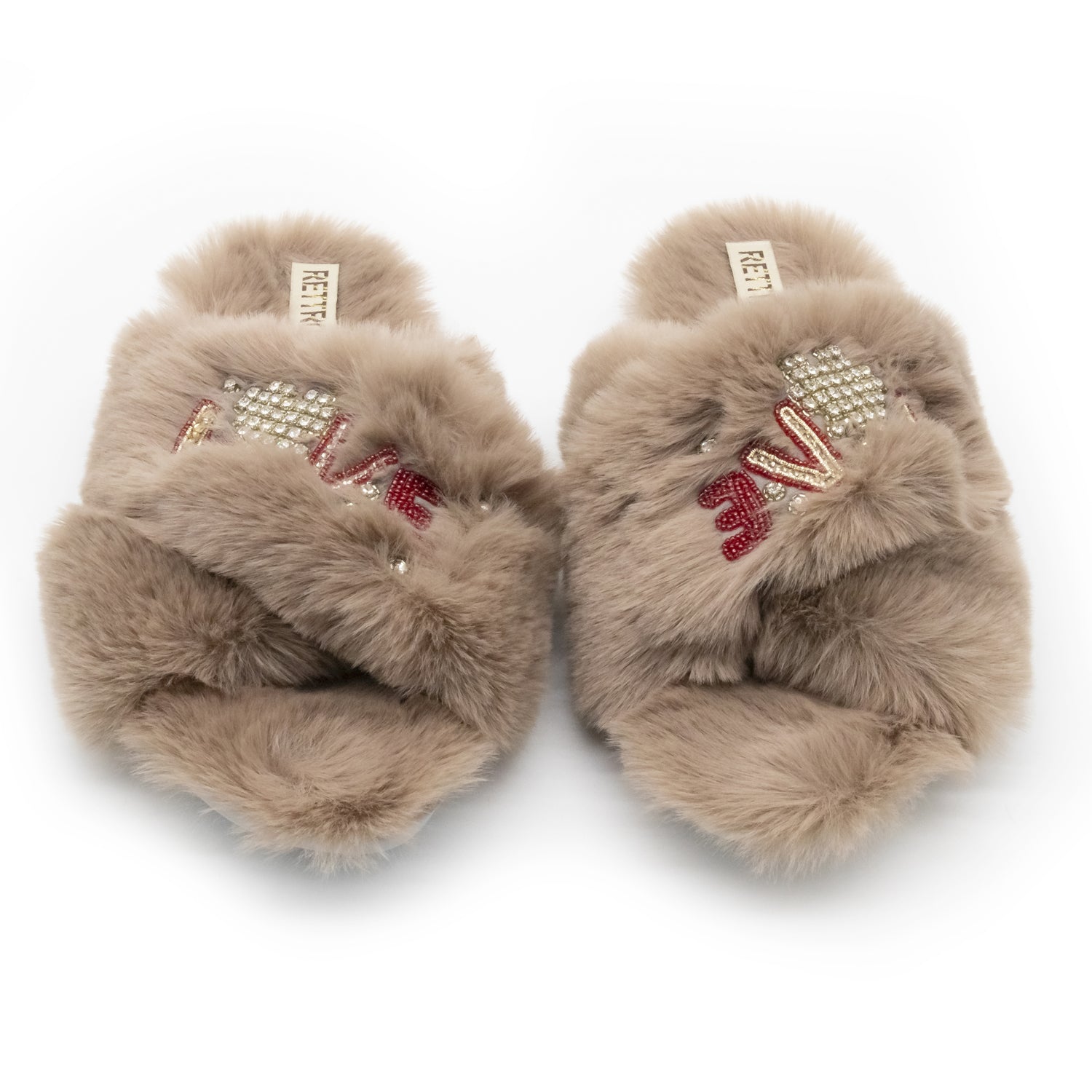 The Valentina Luxury Plush Diamanté Embellished Handmade Slipper | RETTROSE |