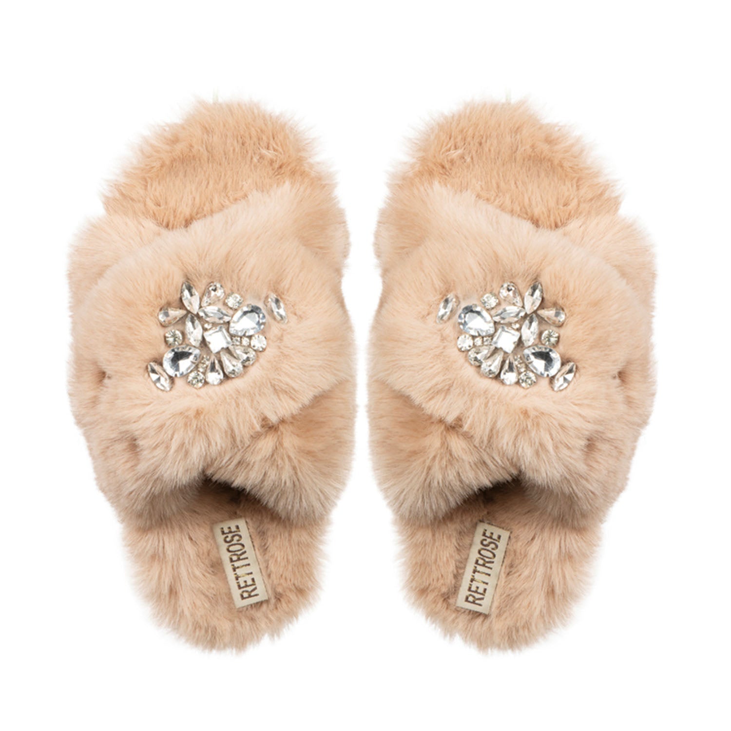 The Audrey Mink Luxury Plush Diamanté Embellished Handmade Slipper | RETTROSE |