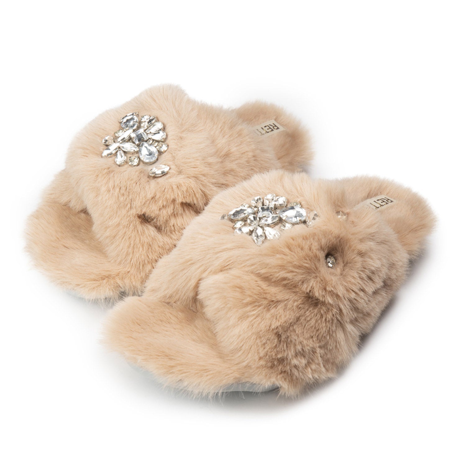 The Audrey Mink Luxury Plush Diamanté Embellished Handmade Slipper | RETTROSE |