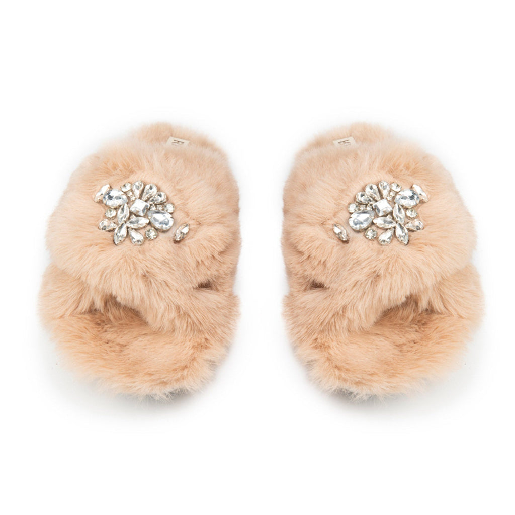 The Audrey Mink Luxury Plush Diamanté Embellished Handmade Slipper | RETTROSE |