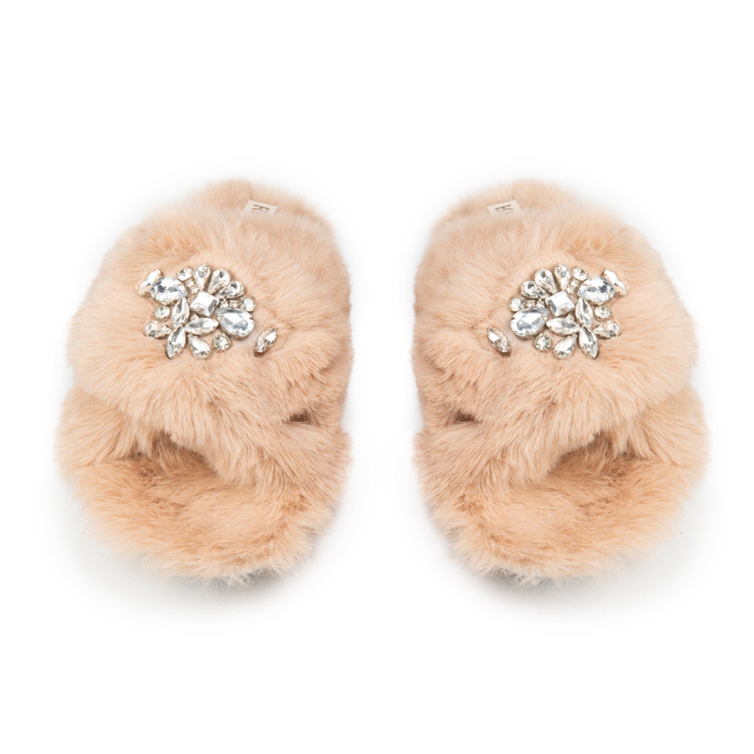 The Audrey Mink Luxury Plush Diamanté Embellished Handmade Slipper | RETTROSE |