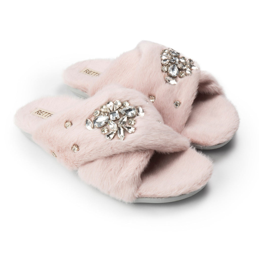 Audrey Dusky Pink Luxury Plush Diamanté Embellished Handmade Slipper