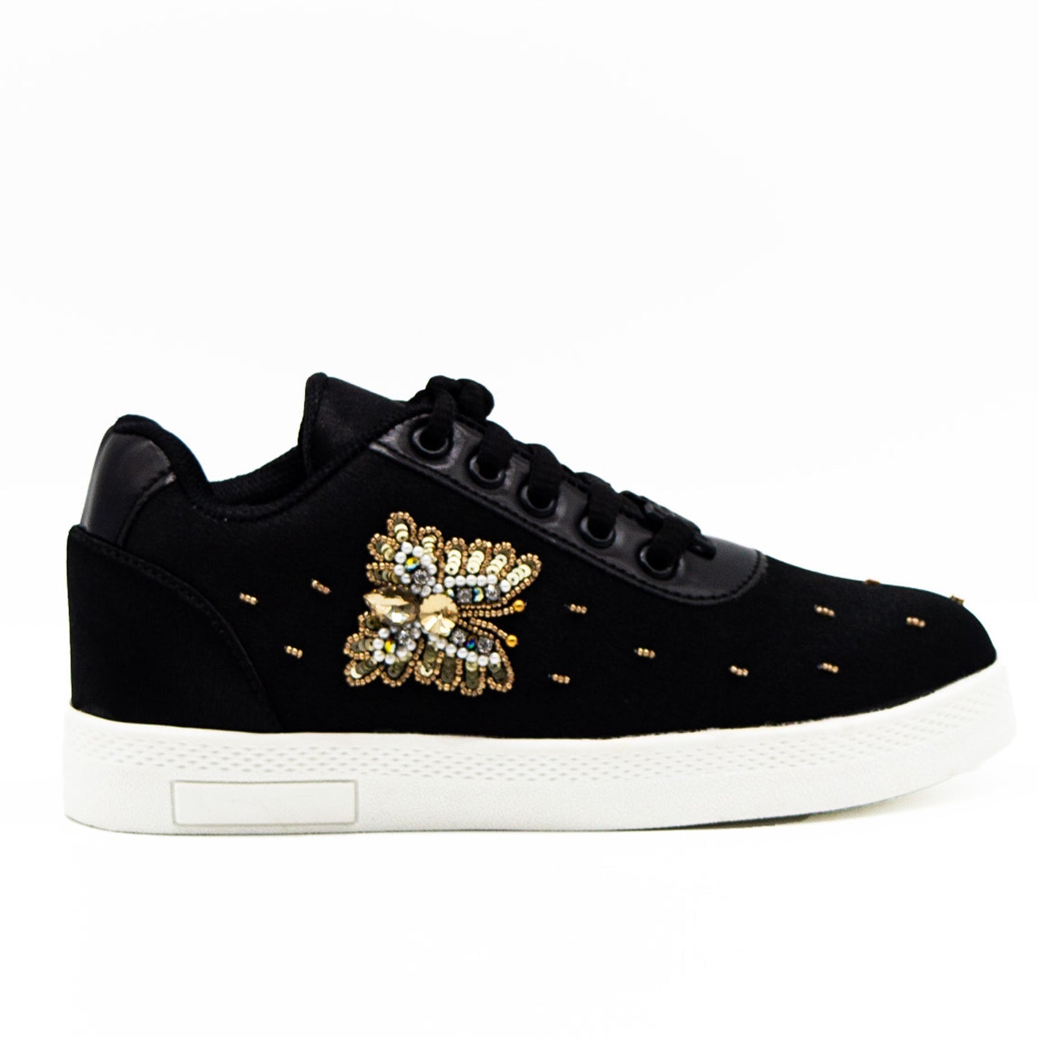 Rylan Luxury Black Satin Handmade Embellished Tennis Shoe