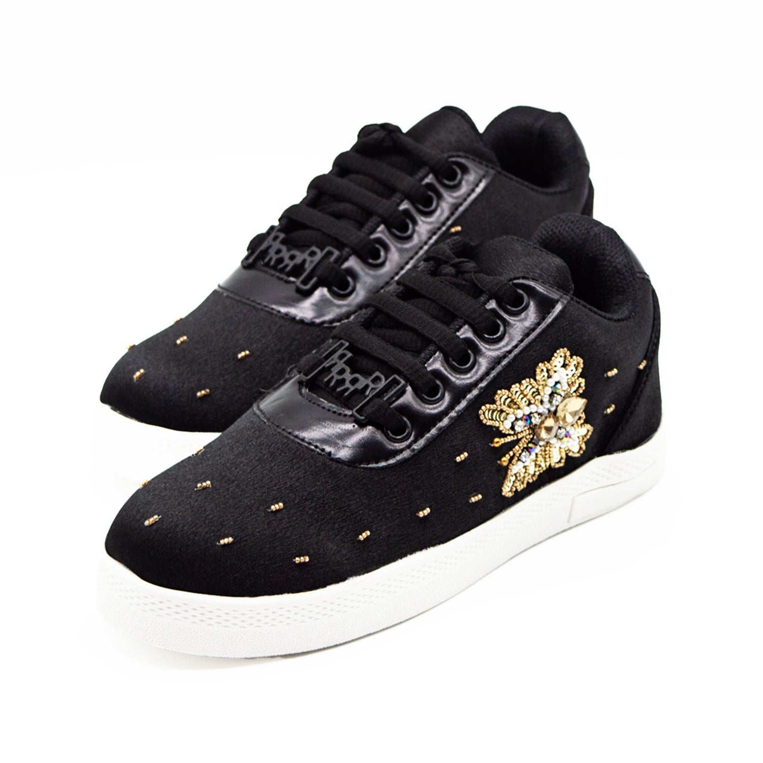 Rylan Luxury Black Satin Handmade Embellished Tennis Shoe