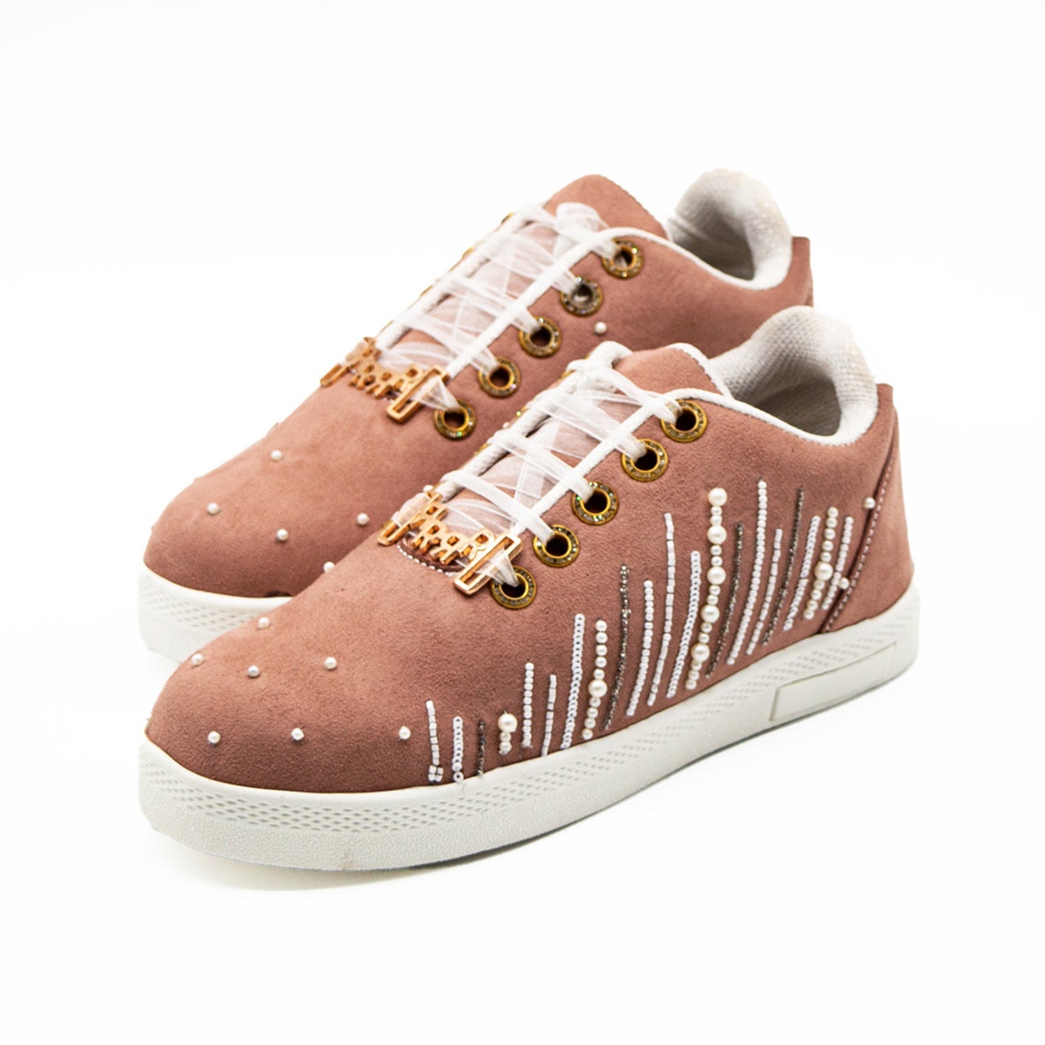 Soleil Luxury Dark Nude Satin Handmade Embellished Tennis Shoe