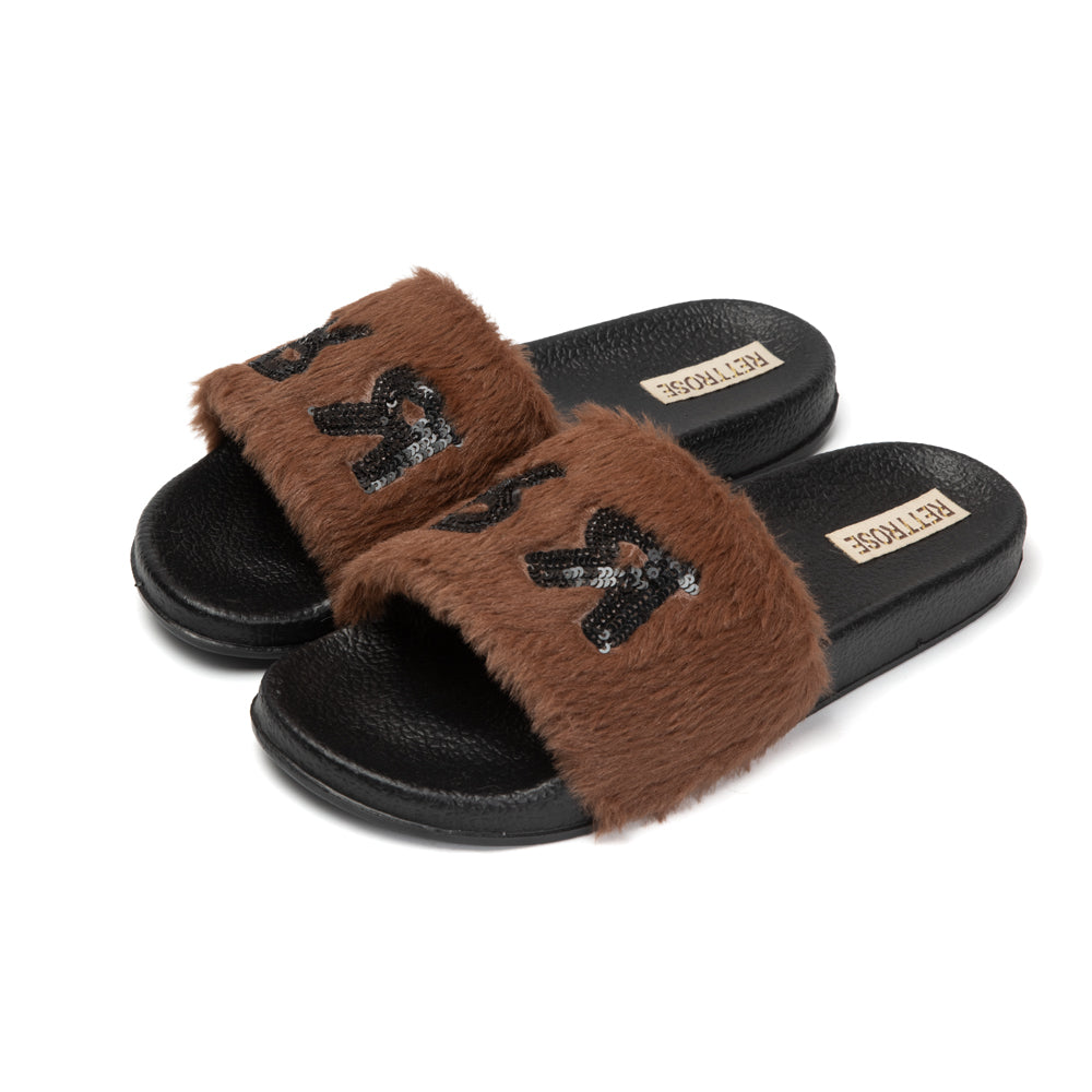 The Truvi Chocolate Luxury Plush Diamanté Embellished Handmade Sliders | RETTROSE |