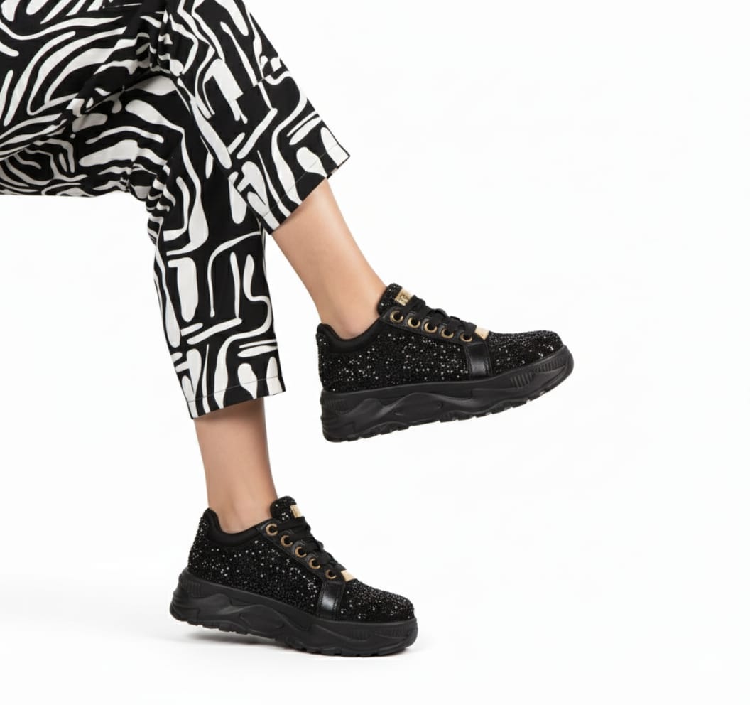 Diana Luxury Noir Satin Handmade Embellished Trainers