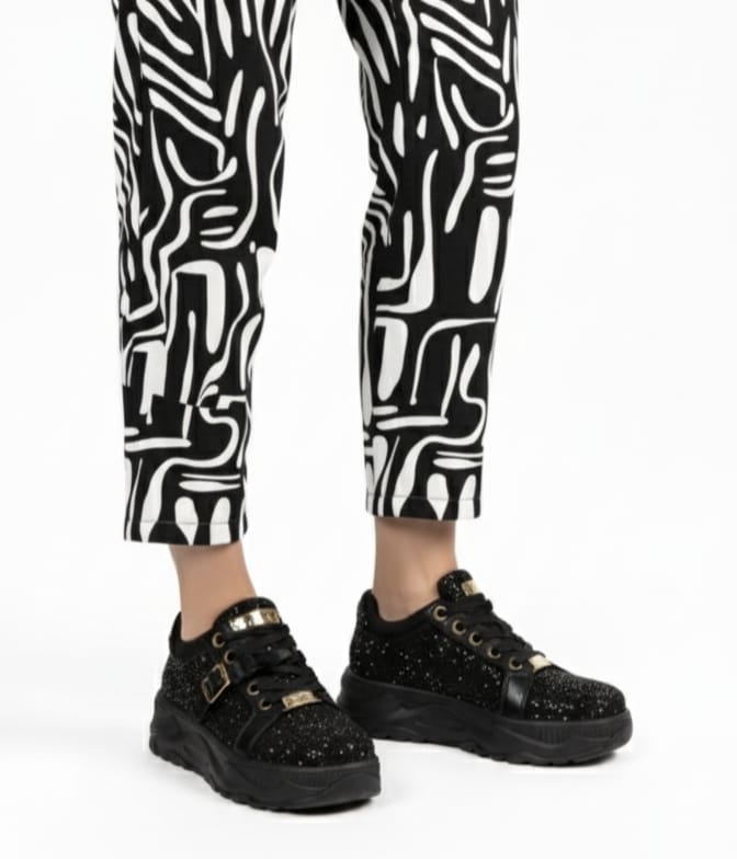 Diana Luxury Noir Satin Handmade Embellished Trainers