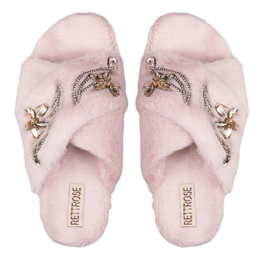 Zoey Dusky Pink Luxury Plush Diamanté Embellished Handmade Slipper