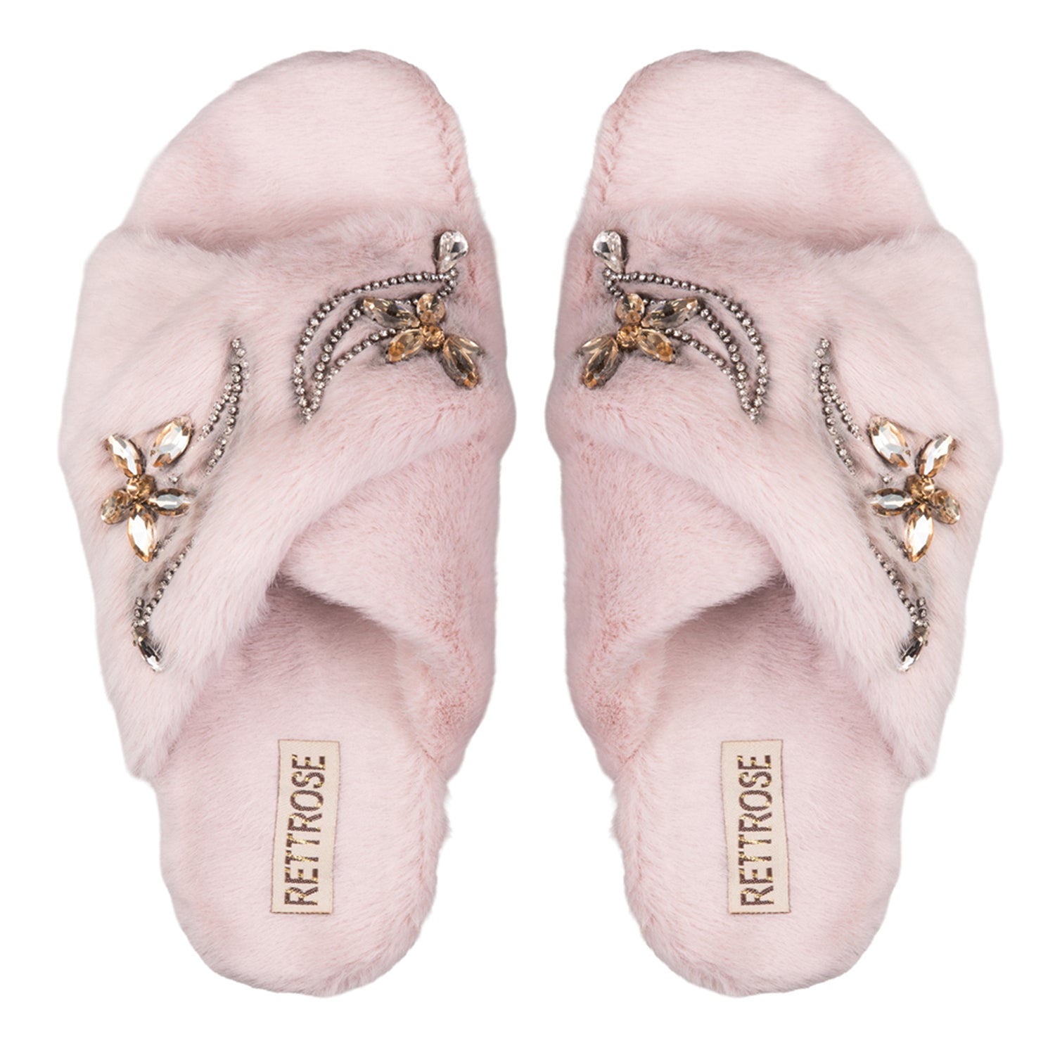 Zoey Dusky Pink Luxury Plush Diamanté Embellished Handmade Slipper