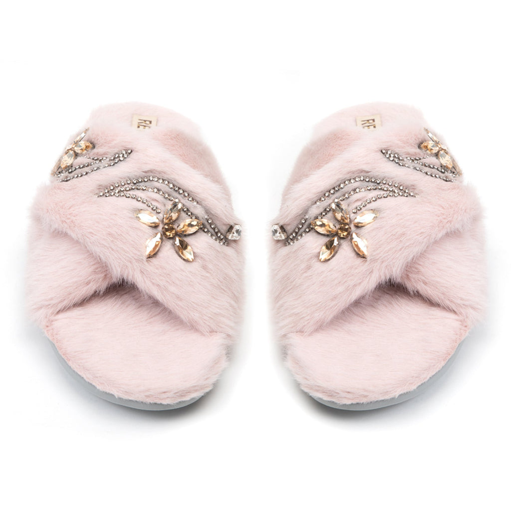 Zoey Dusky Pink Luxury Plush Diamanté Embellished Handmade Slipper